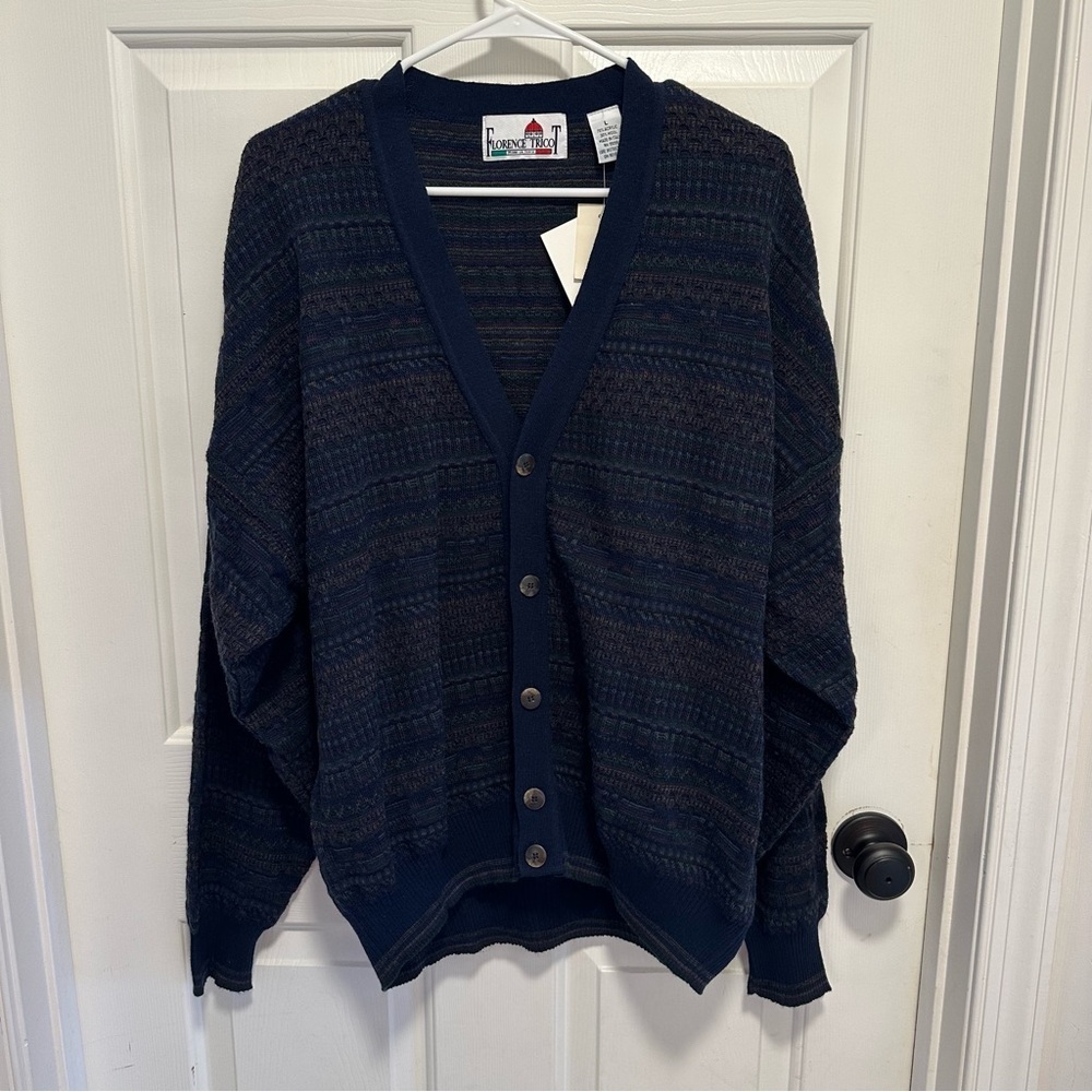 Vintage Florence Tricot Men’s Wool Blend Button Down Cardigan Coogi style Size L